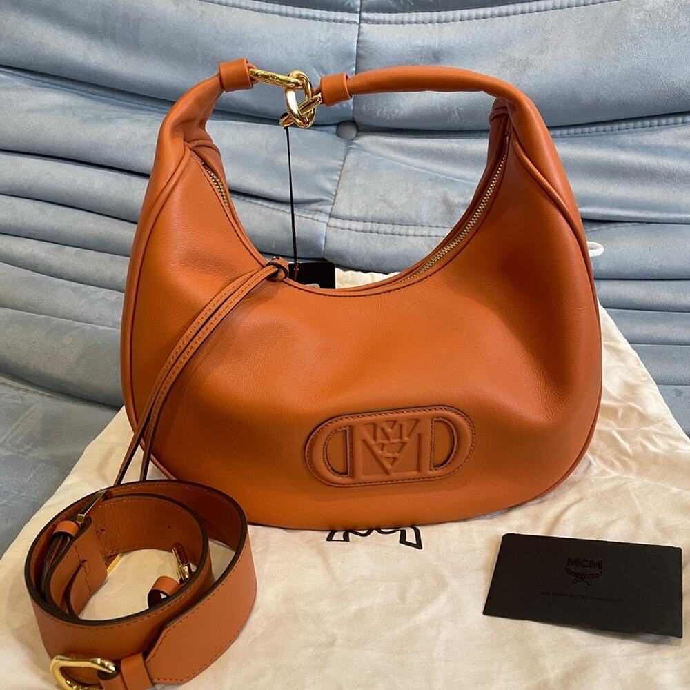 MCM Cognac Orange Leather Hobo Shoulder Bag